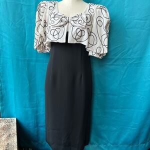 Vintage 1980s Jack Bryan Black & Cream Pencil Dress Bow Bodice